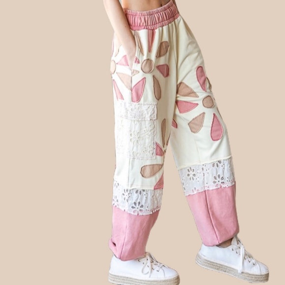 Oli & Hali Mineral wash patchwork jogger Women's Pants Boho Palazzo Plaid Pants - Picture 4 of 6